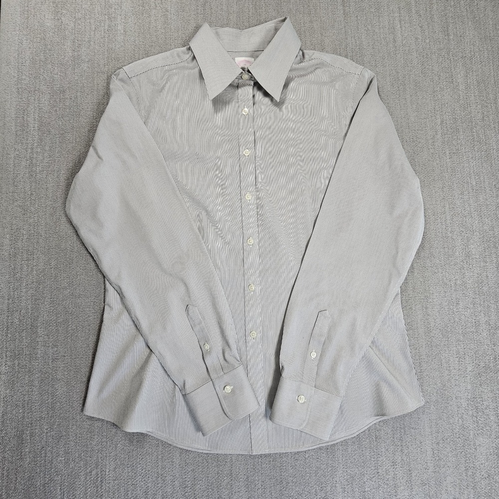 Brooks Brothers Shirt Womens Sz 14 Gray Blue Stripe‎ Long Sleeve